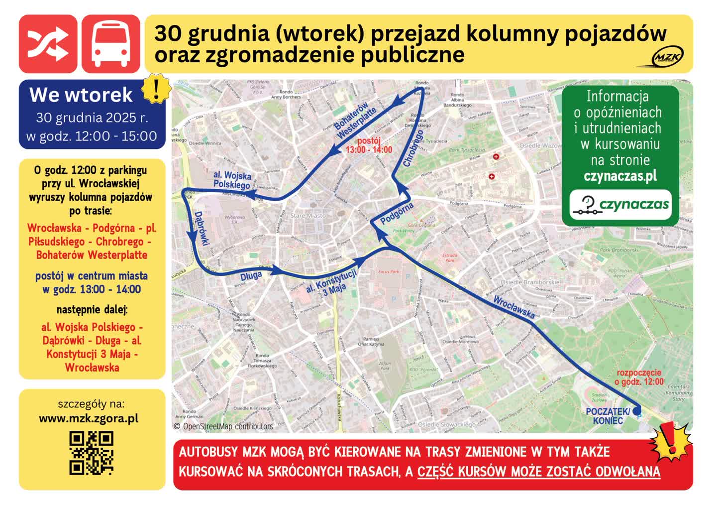Protest rolników – zmiany w kursowaniu autobusów MZK
