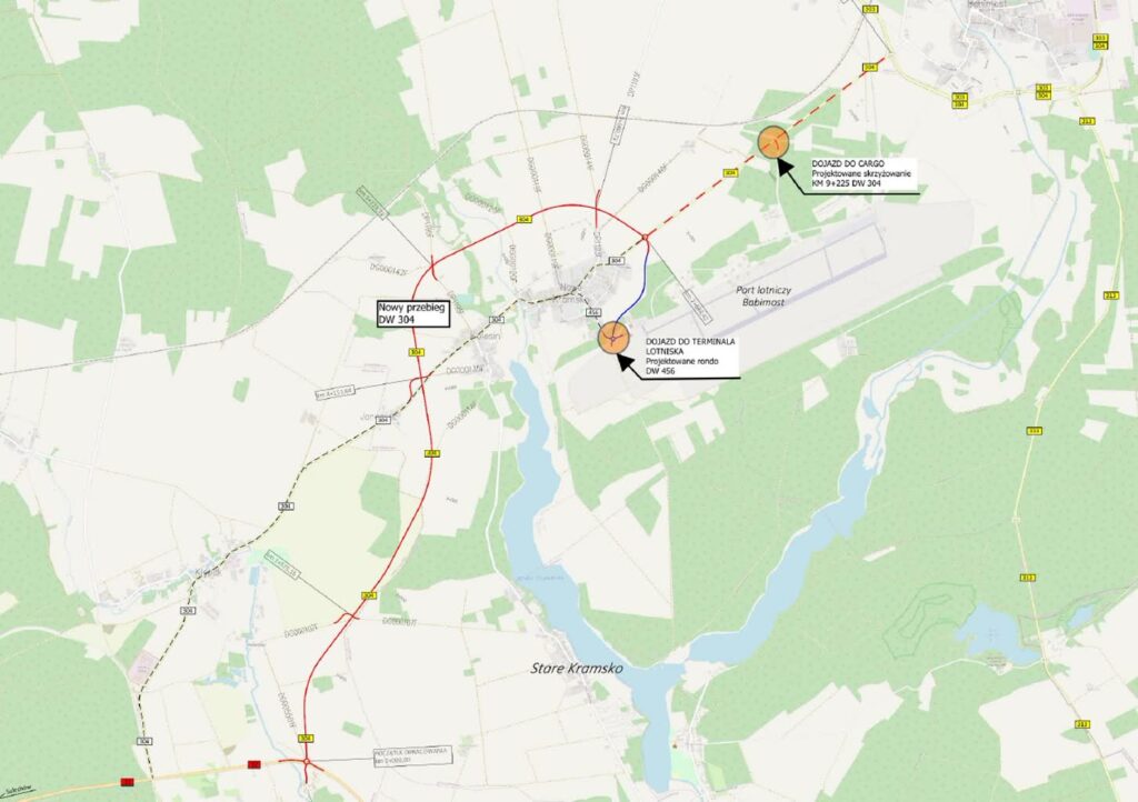 Powstanie nowa droga do lotniska Zielona Góra-Babimost - plan orientacyjny inwestycji (ZDW Zielona Góra)