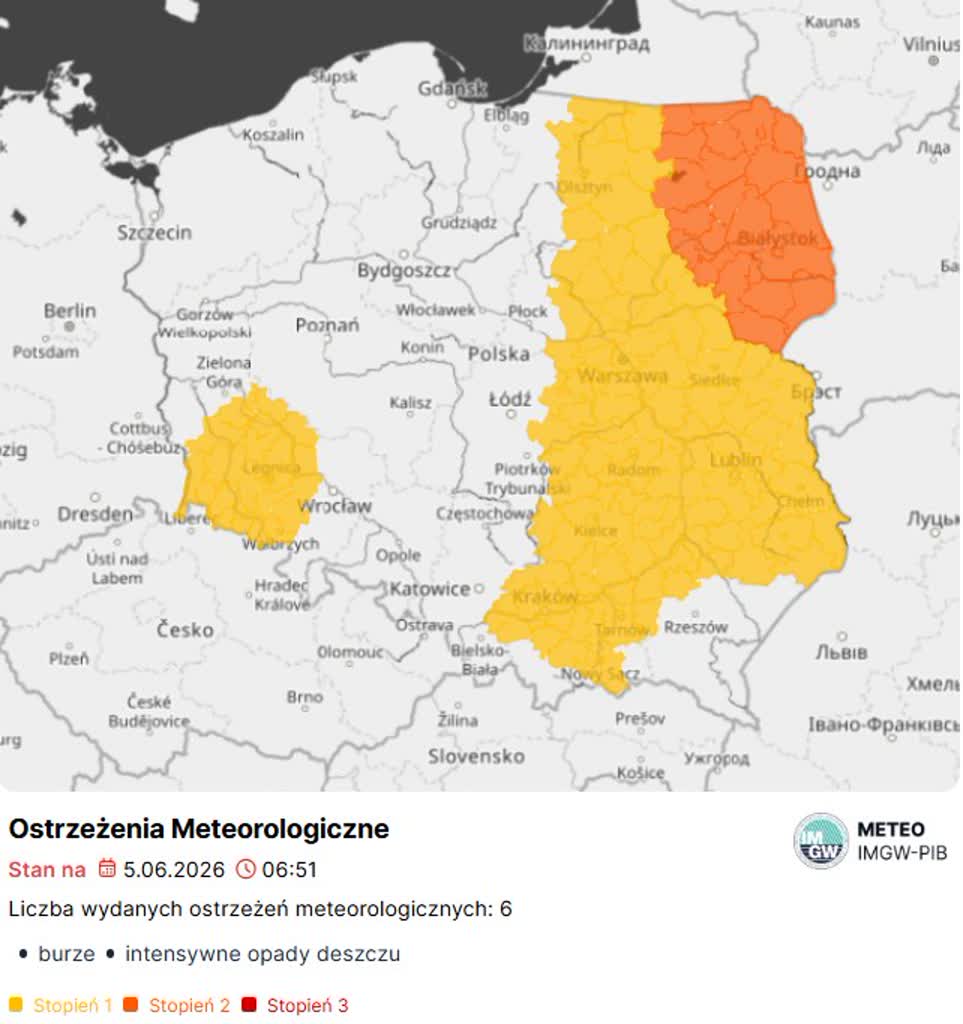 IMGW ostrzega przed burzami i intensywnymi opadami deszczu. Alert RCB dla dwóch województw